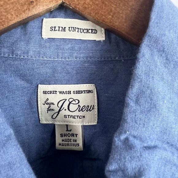 J Crew Men's Large Short Secret Wash Shirting Long Sleeve Button Down Shirt Blue - Picture 3 of 4